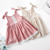 SOLVBAO New Solid Color Children's Clothing Dress Cotton and Linen Lace Princess Dress Lace-up Girl Dress Girls' Dress