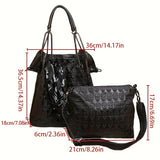 2pcs Punk Style Skull Embossed Tote Bag Set, Halloween Gothic Shoulder Bag, Scarf Decor Handbag With Crossbody Bag