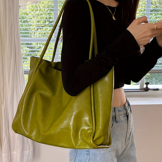 Women's Minimalist Tote Bag, Large Capacity Shoulder Bag, Solid Color Bag For Work