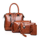 4pcs Croc Embossed Handbag Set, Tassel Decor Shoulder Bag & Wristlet Purse & Card Holder