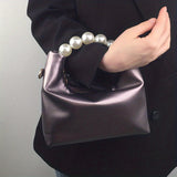 Trendy Ruched Handbags, Women's Chain Crossbody Bag, Faux Pearl Handle Clutch Purse