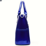 3Pcs Patent Leather Bag Set, Fashion Handbags With Chain Crossbody Bag & Clutch Purse & Card Holder