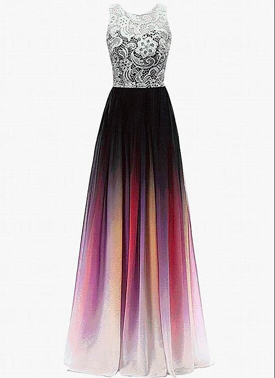 Solvbao Beautiful Chiffon and Lace Long A-line Gradient Party Dress, Prom Dress