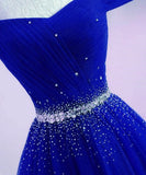 Solvbao Beautiful Royal Blue Off Shoulder New Prom Dress , Beaded Party Dress