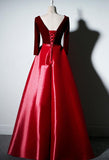 Solvbao Beautiful Long Sleeves Velvet and Satin Party Dress, V-neckline Prom Dress