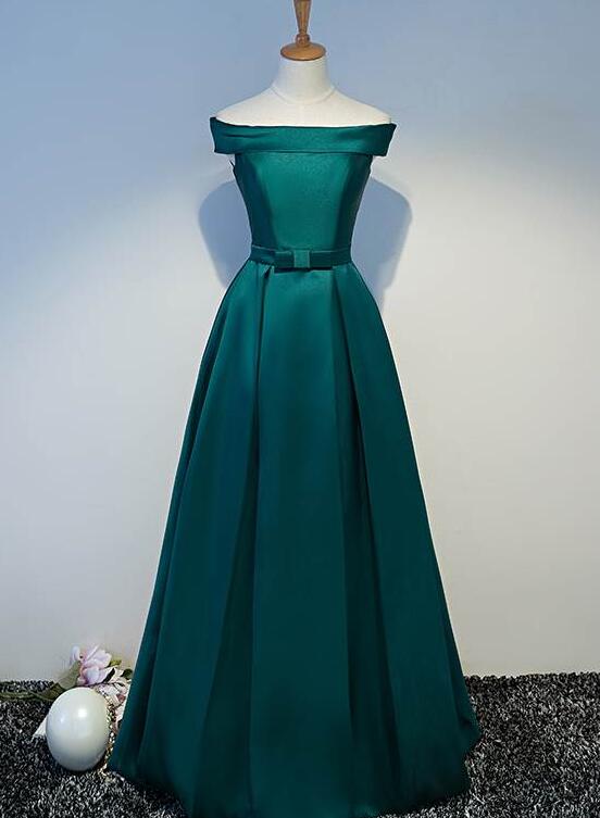 Solvbao Dark Green Satin Off Shoulder Long Birdesmaid Dress, Floor Length Party Dress