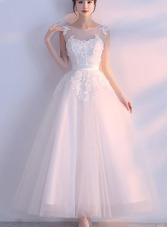 solvbao Charming White Tulle Ball Gown Wedding Dress, White Prom Dress