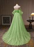 Solvbao Green Tulle with Beadings Sweetheart Floor Length Party Dress, Green Long Formal Dress