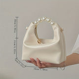 Trendy Ruched Handbags, Women's Chain Crossbody Bag, Faux Pearl Handle Clutch Purse