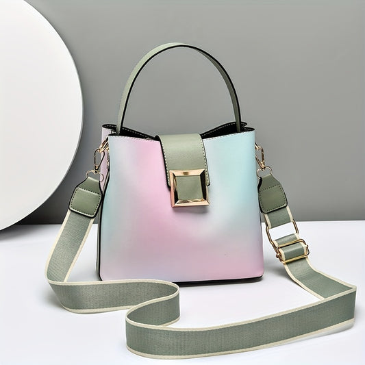 solvbao  Fashion Ombre Bucket Handbags, Buckle Decor Crossbody Bag, Wide Strap Shoulder Purses