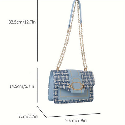 solvbao  Luxury Tweed Crossbody Bag, Fashion Plaid Square Purse, Women's Stylish Chain Shoulder Bag