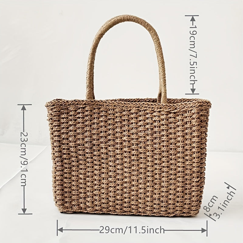 solvbao  Rattan Woven Tote Bag, Simple Large Capacity Handbag, Women's Summer Straw Beach Bag