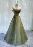 solvbao Light Green Tulle Scoop Long Party Gown, Green Bridesmaid Dress