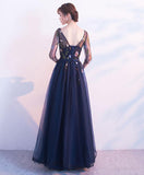 solvbao Beautiful Navy Blue Tulle Party Dress  with Flowers, Elegant Wedding Party Dress