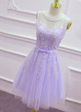 Solvbao Lovely Tulle Round Neckline Applique Purple Party Dress, Lavender Homecoming Dress