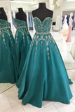 kamahe Green A Line Floor Length Sweetheart Sleeveless Beading Prom Dresses