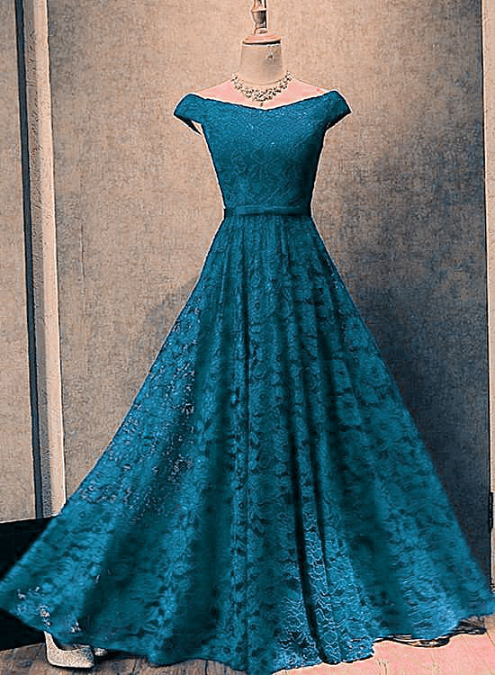 Solvbao Beautiful Simple Off Shoulder Blue Evening Gown, Blue Prom Dress