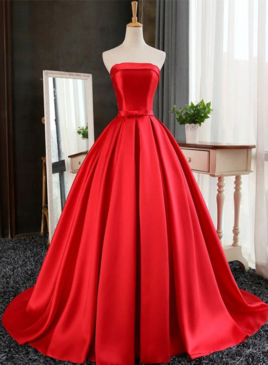 solvbao Charming Red Satin Long Sweet 16 Gown, Red Prom Dress