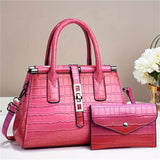 2pcs/set Luxury Crocodile Print Satchel, Fashion Top Handle Tote Bag, Women's Casual Handbag, Shoulder Bag & Clutch Purse