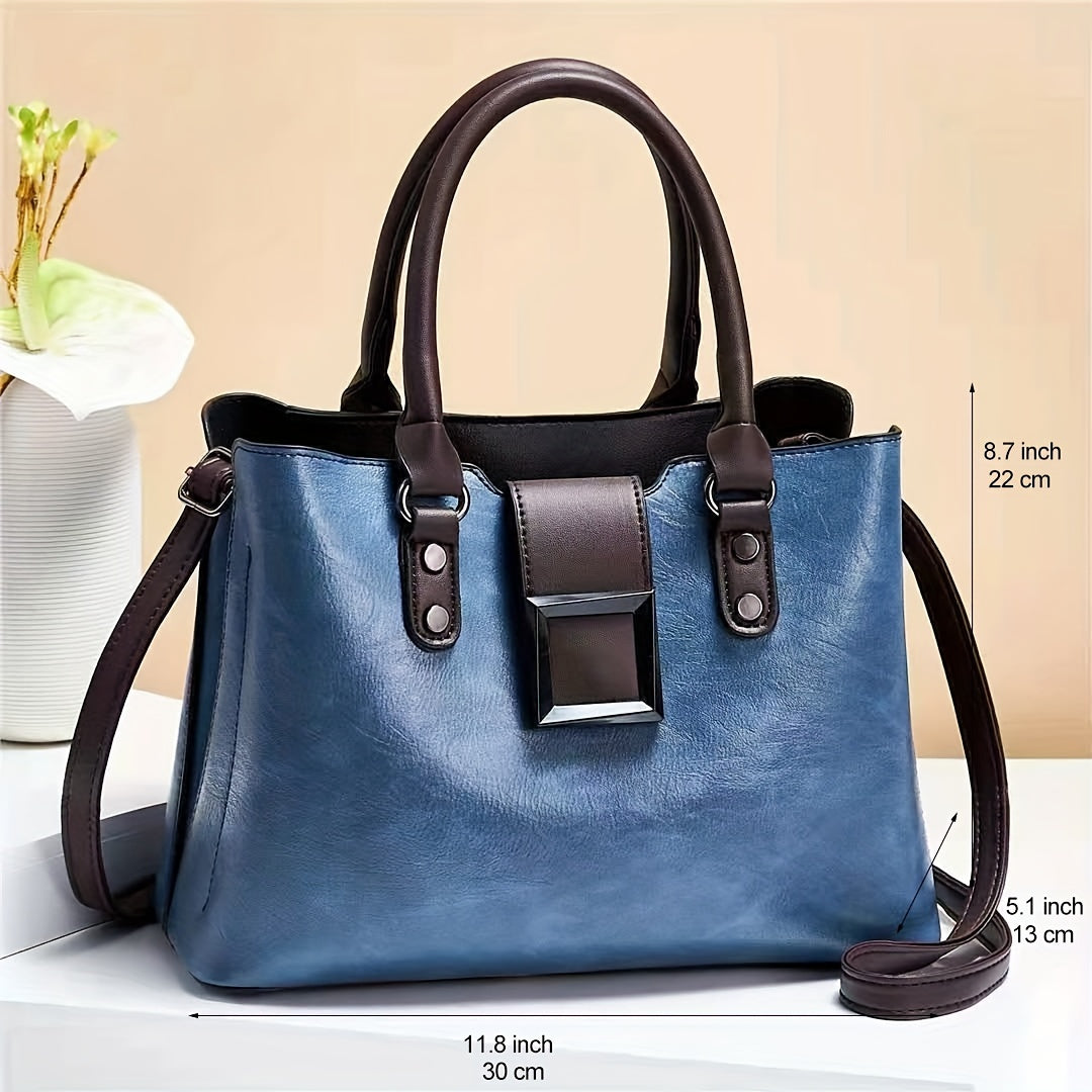 solvbao  Elegant Faux Leather Handbag, Women's Trendy Shoulder Bag, Casual Double Handle Purse