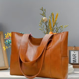 solvbao  Vintage Style Tote Bag, Large Capacity Shoulder Bag, Women's PU Leather Handbag