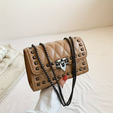 solvbao  Trendy Rivets Decor Square Shoulder Bag, PU Leather Novelty Crossbody Purse, Women's Solid Color Small PU Purse