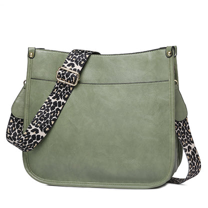 solvbao Leopard Print Straps Crossbody Bag, Solid Color Saddle Bag, Shoulder Zipper Bag For Work