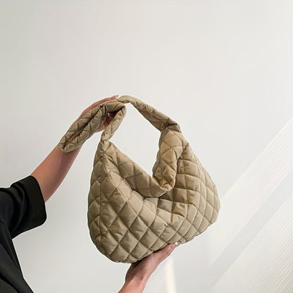 solvbao  Large Puffer Tote Bag, Quilted Down Bag For Women, Soft Lattice Daily Use Crossbody Bag