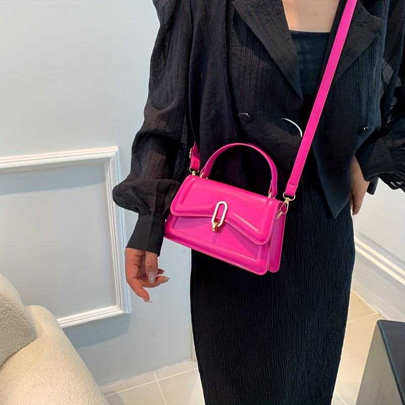 solvbao  Trendy Solid Color Crossbody Bag, All-Match Handbag, Small Flap Crossbody Square Bag