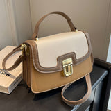 Trendy Classic Colorblock Mini Shoulder Bag, Fashionable Top Handle Lock Satchel Bag For Women