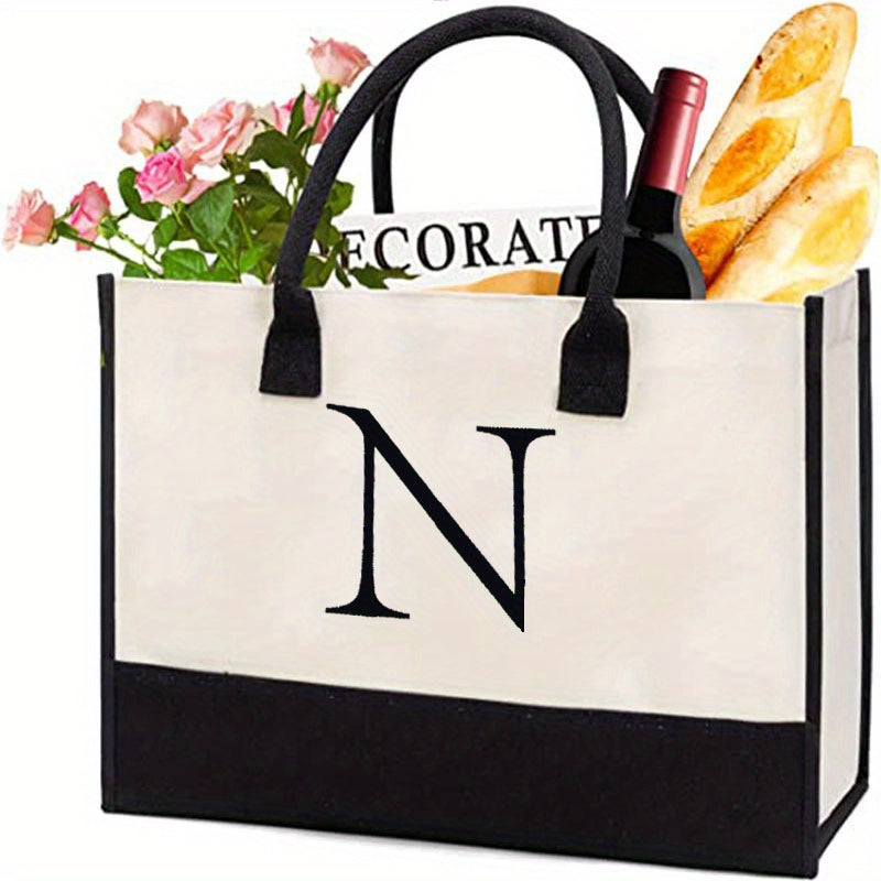 solvbao Personalized Canvas Beach Bag Letter Canvas Tote Practical Tote Lunch Bag