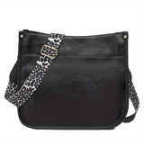 solvbao Leopard Print Straps Crossbody Bag, Solid Color Saddle Bag, Shoulder Zipper Bag For Work