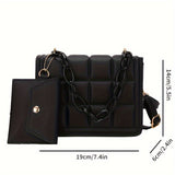 Trendy Plaid Square Mini Crossbody Bag, Solid Color Chain Handle Bag & Coin Purse, Perfect Shoulder Bag For Daily Use