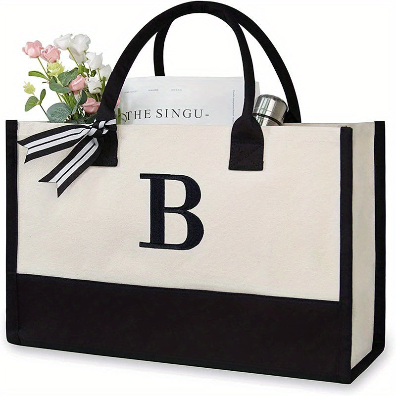 solvbao Personalized Canvas Beach Bag Letter Canvas Tote Practical Tote Lunch Bag