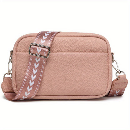 solvbao  Trendy Square Crossbody Bag, Litchi Pattern Shoulder Bag, Women's PU Leather Zipper Purse