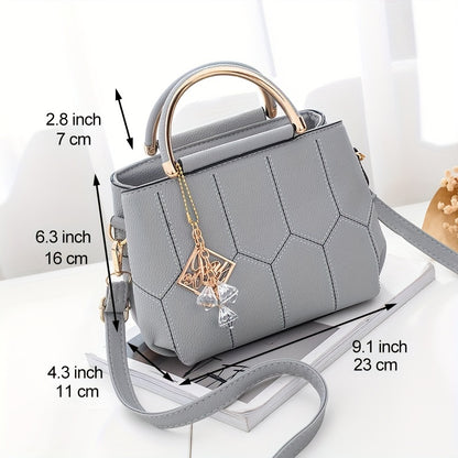 Luxury Embroidery Handbag For Women, Small Vegan Leather Crossbody Bag, Top Handle Satchel Purse With Pendant