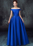 Solvbao Simple Satin A-line Off Shoulder Floor Length Party Dress, Satin Prom Dress Evening Dress