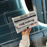 solvbao Newspaper Design Envelope Bag, Trendy Chain Crossbody Bag, Women's PU Flap Clutch Purse