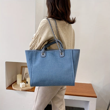 Women's Minimalist Tote Bag, Canvas Shoulder Bag With Chain Strap, All-Match Bag