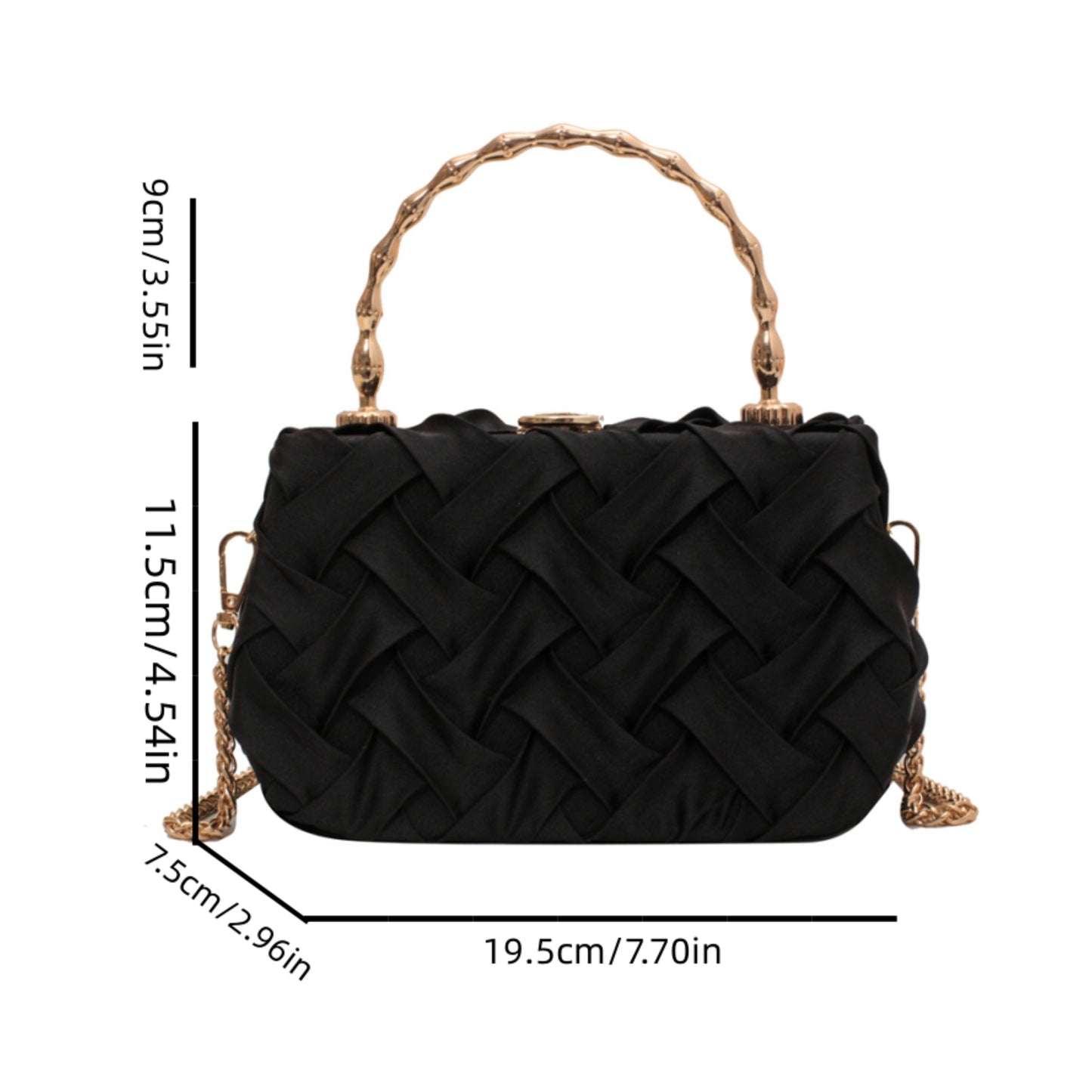 Mini Metal Chain & Handle Braided Fabric Crossbody Bag, PU Leather Textured Box Bag, Versatile Fashion Flame Bag