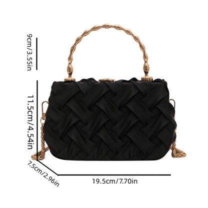 Mini Metal Chain & Handle Braided Fabric Crossbody Bag, PU Leather Textured Box Bag, Versatile Fashion Flame Bag