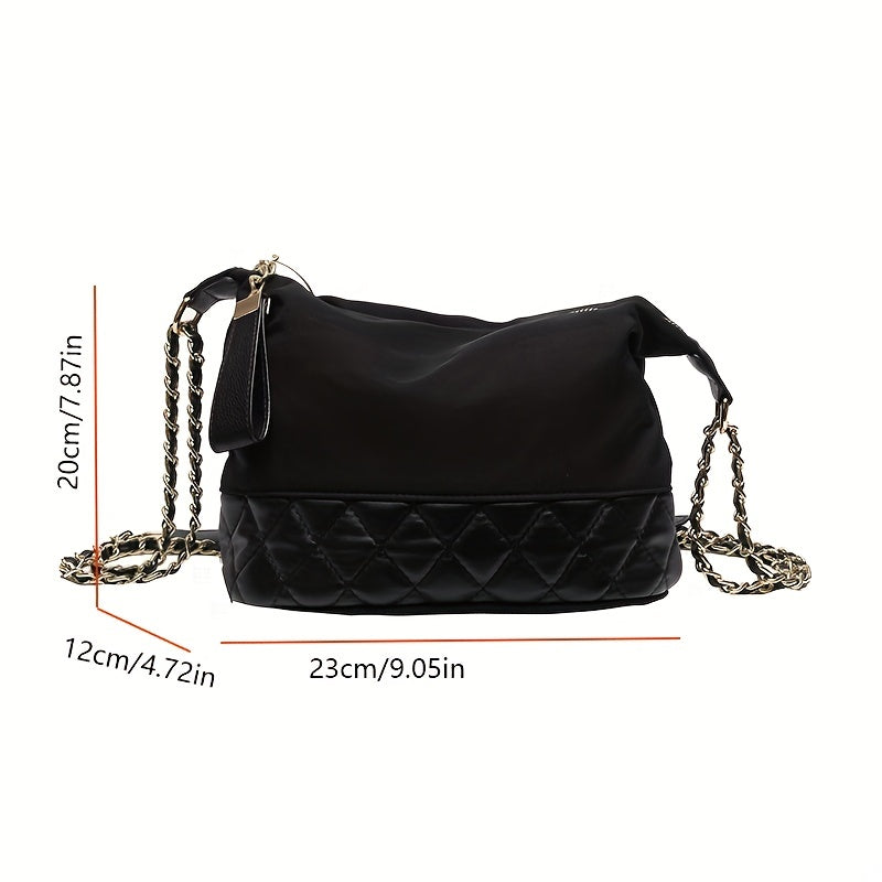 solvbao  Trendy Chain Bucket Bag For Women, Argyle Quilted Crossbody Bag, Nylon Shoulder Purse For Street Wear