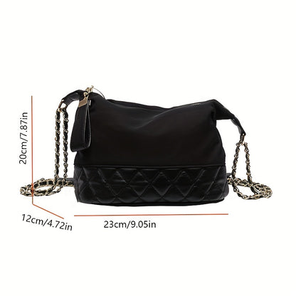 solvbao  Trendy Chain Bucket Bag For Women, Argyle Quilted Crossbody Bag, Nylon Shoulder Purse For Street Wear