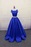 solvbao Royal Blue Satin Two Piece Stylish Formal Dresses, Cute Party Dresses, Floor Length Party Dress