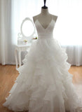 solvbao Beautiful Handmade Straps V-neckline Organza Layers Wedding Dress, Beach Wedding Gowns