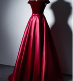 Solvbao Charming Red Satin Off Shoulder Long Prom Dress with Velvet Bodice, New Style Prom Dress , Junior Prom Dresses