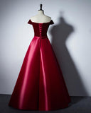 Solvbao Charming Red Satin Off Shoulder Long Prom Dress with Velvet Bodice, New Style Prom Dress , Junior Prom Dresses