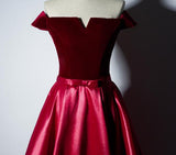 Solvbao Charming Red Satin Off Shoulder Long Prom Dress with Velvet Bodice, New Style Prom Dress , Junior Prom Dresses