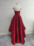 solvbao Wine Red Pretty High Low Party Dress, Wine Red Homecoming Dresses, Lace-up Junior Prom Dress