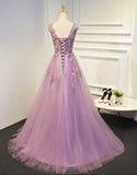 solvbao Light Purple Tulle Prom Dresses , Gorgeous Prom Dresses, V-neckline Formal Dresses